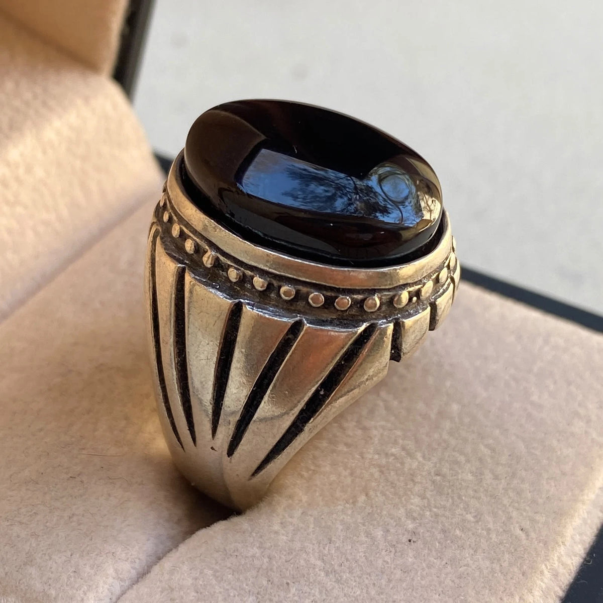 Genuine Yemeni Kapidy Liver Red Agate Mens Ring 925 Sterling Silver عقيق كبدي