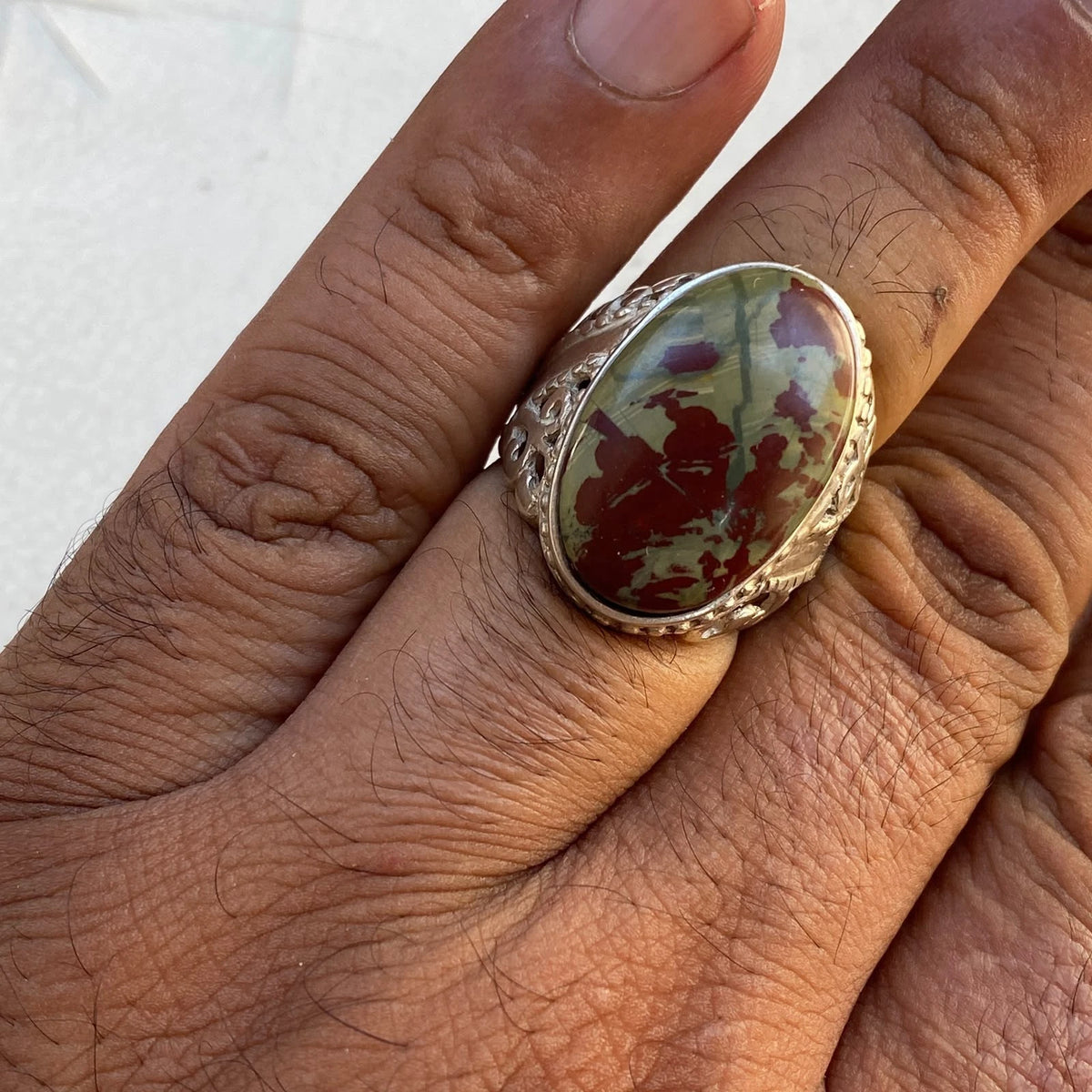 Big Stone Natural Yemeni Blood Red Agate Mens Ring 925 Sterling Silver