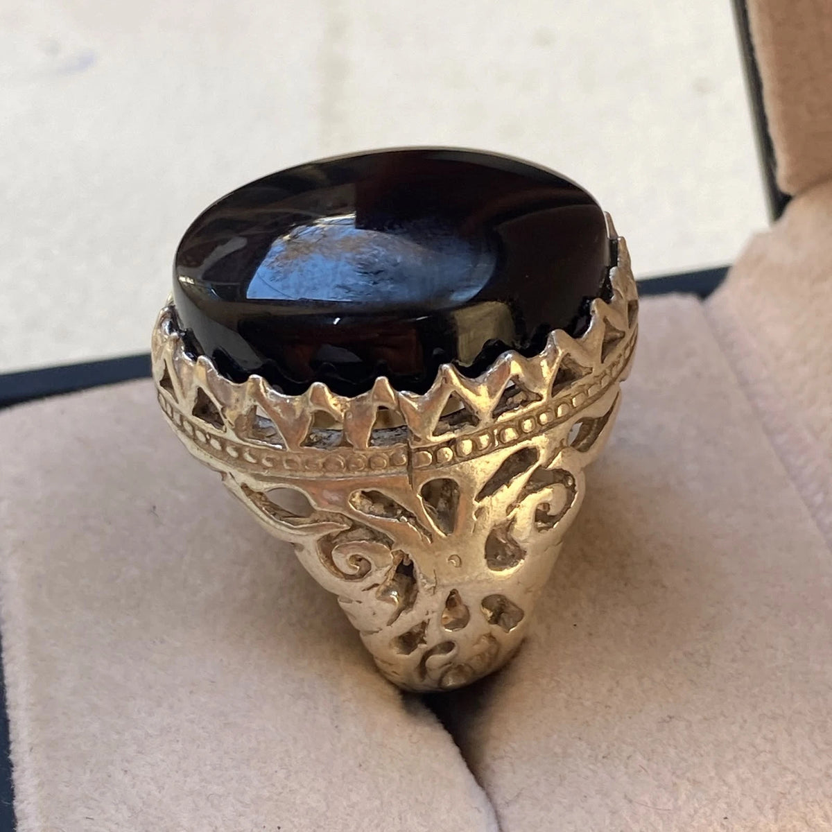 Genuine Yemeni Shefat Abed Black Agate Mens Ring | 925 Sterling Silver shefat abeed