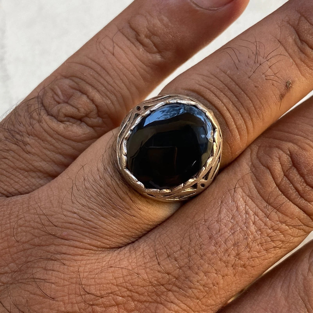 Authentic Yemeni Kapidy Black Agate Mens Ring | Genuine Aqeeq 925 Sterling Silver Handcrafted Vintage Middle Eastern Fine Jewelry