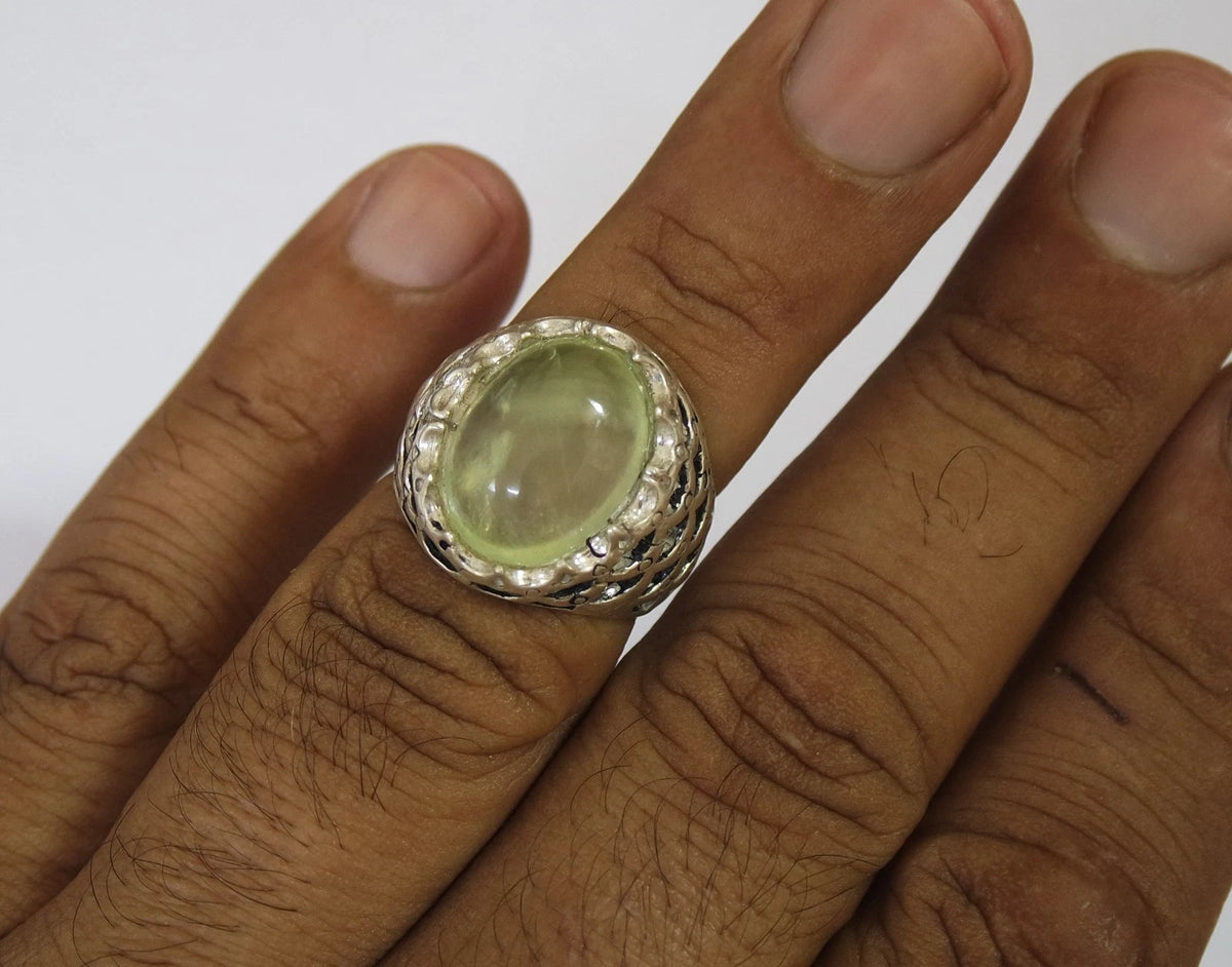 925 Sterling Silver Ring Natural CLEAR Prehnite Gemstone Handcrafted jewelry