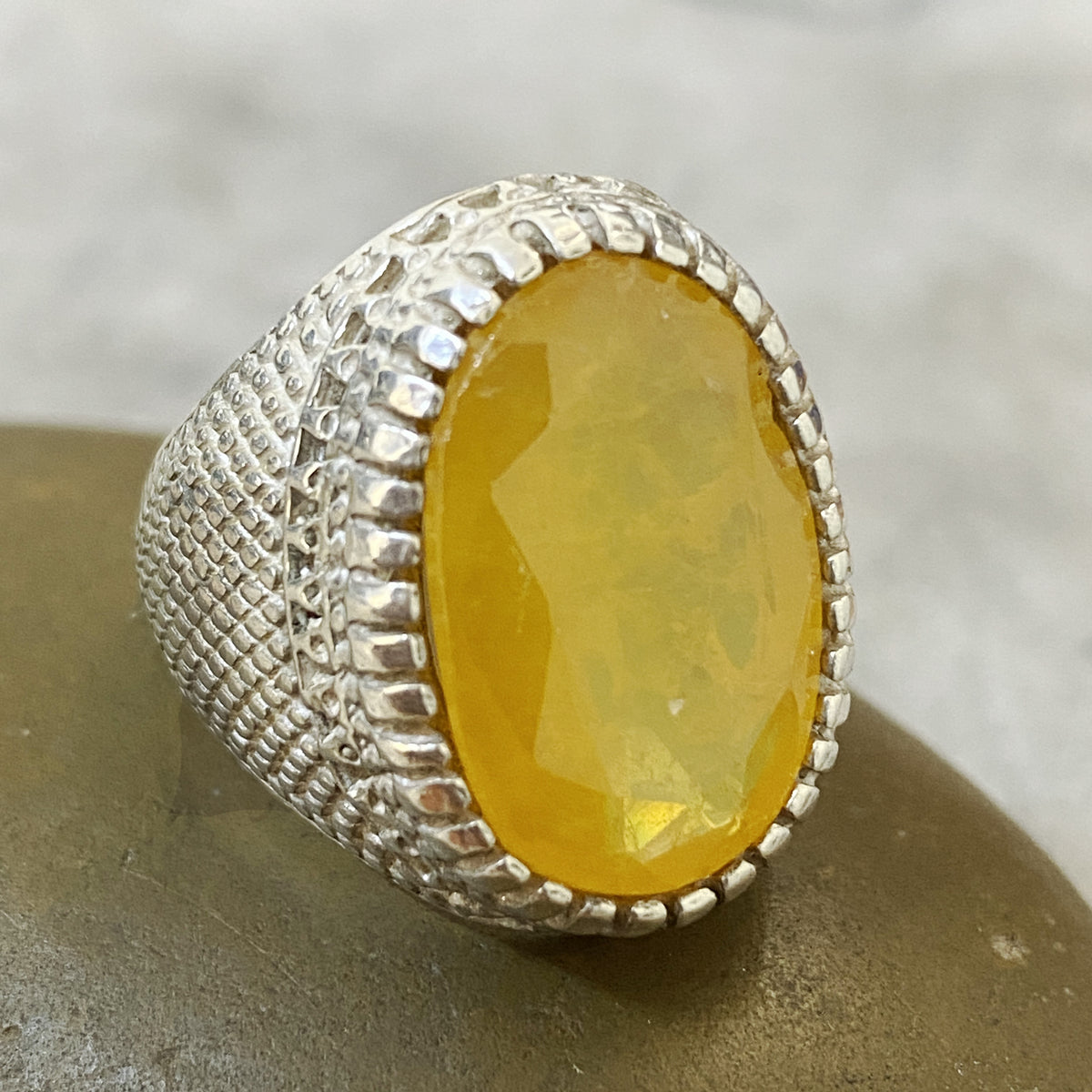 Men's Natural Yellow Citrine Ring | Genuine 925 Sterling Silver Statement Ring | Handcrafted Men's Gemstone Jewelry - Size 11 US