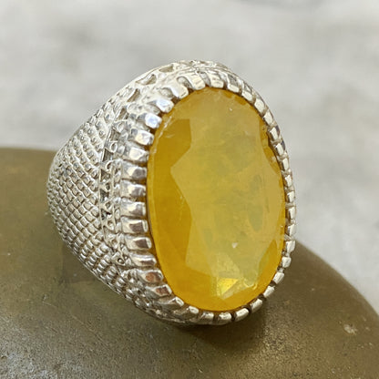 Men's Natural Yellow Citrine Ring | Genuine 925 Sterling Silver Statement Ring | Handcrafted Men's Gemstone Jewelry - Size 11 US
