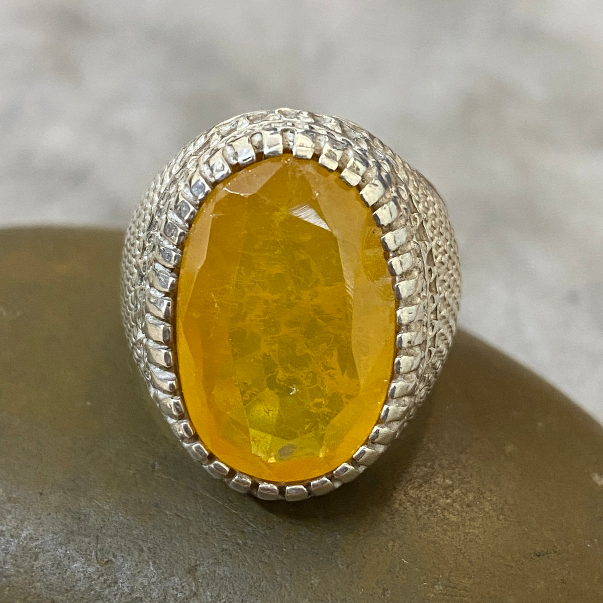 Men's Natural Yellow Citrine Ring | Genuine 925 Sterling Silver Statement Ring | Handcrafted Men's Gemstone Jewelry - Size 11 US