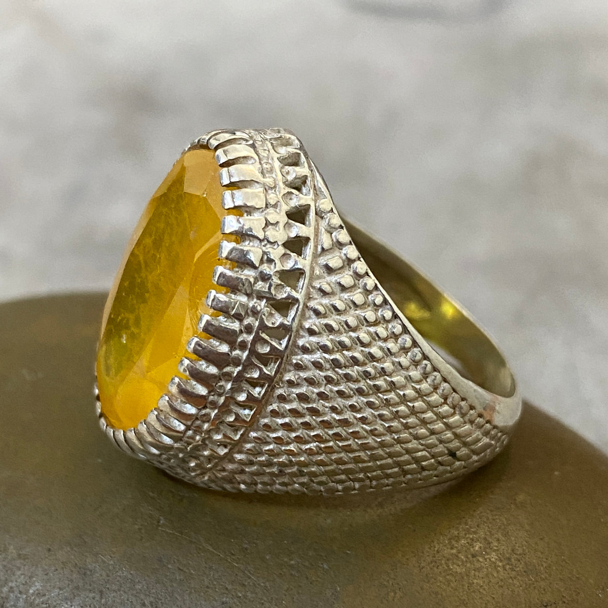 Men's Natural Yellow Citrine Ring | Genuine 925 Sterling Silver Statement Ring | Handcrafted Men's Gemstone Jewelry - Size 11 US