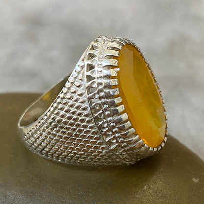 Men's Natural Yellow Citrine Ring | Genuine 925 Sterling Silver Statement Ring | Handcrafted Men's Gemstone Jewelry - Size 11 US