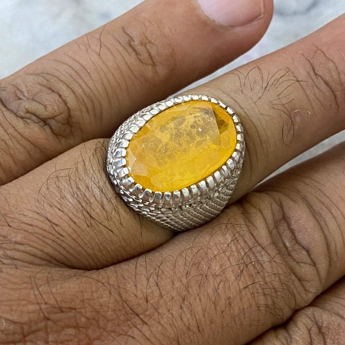 Men's Natural Yellow Citrine Ring | Genuine 925 Sterling Silver Statement Ring | Handcrafted Men's Gemstone Jewelry - Size 11 US