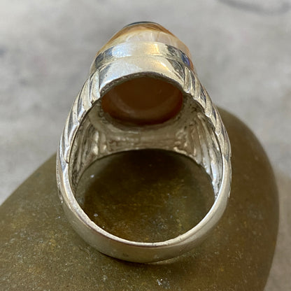 Men's Natural Yemeni Sulaymani Aqeeq Ring | Genuine 925 Sterling Silver Statement Ring | Handcrafted Men's Gemstone Jewelry - Size 11 US