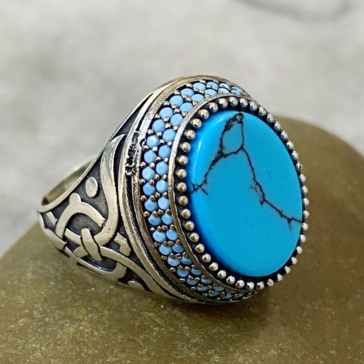Men's Natural Turquoise Ring | Genuine 925 Sterling Silver Statement Ring | Handcrafted Men's Gemstone Jewelry - Size 11 US