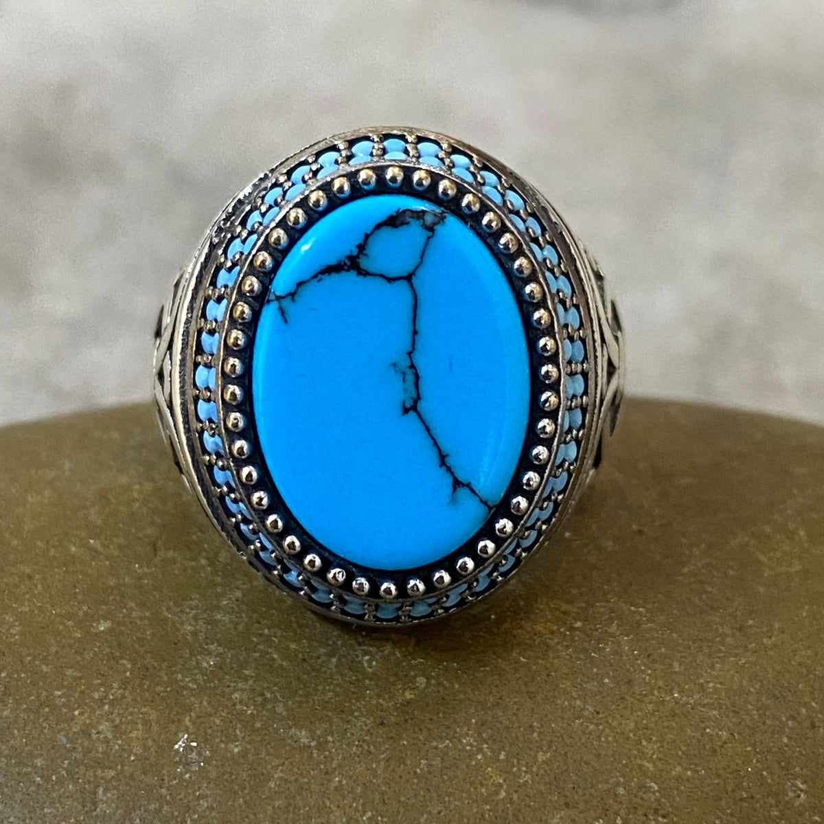 Men's Natural Turquoise Ring | Genuine 925 Sterling Silver Statement Ring | Handcrafted Men's Gemstone Jewelry - Size 11 US