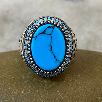 Men's Natural Turquoise Ring | Genuine 925 Sterling Silver Statement Ring | Handcrafted Men's Gemstone Jewelry - Size 11 US