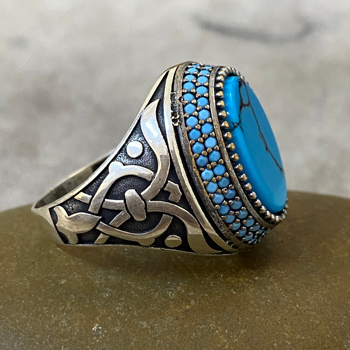 Men's Natural Turquoise Ring | Genuine 925 Sterling Silver Statement Ring | Handcrafted Men's Gemstone Jewelry - Size 11 US