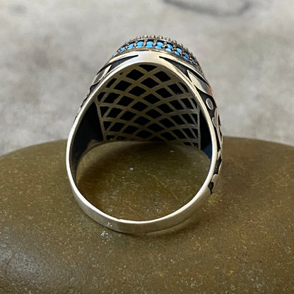 Men's Natural Turquoise Ring | Genuine 925 Sterling Silver Statement Ring | Handcrafted Men's Gemstone Jewelry - Size 11 US