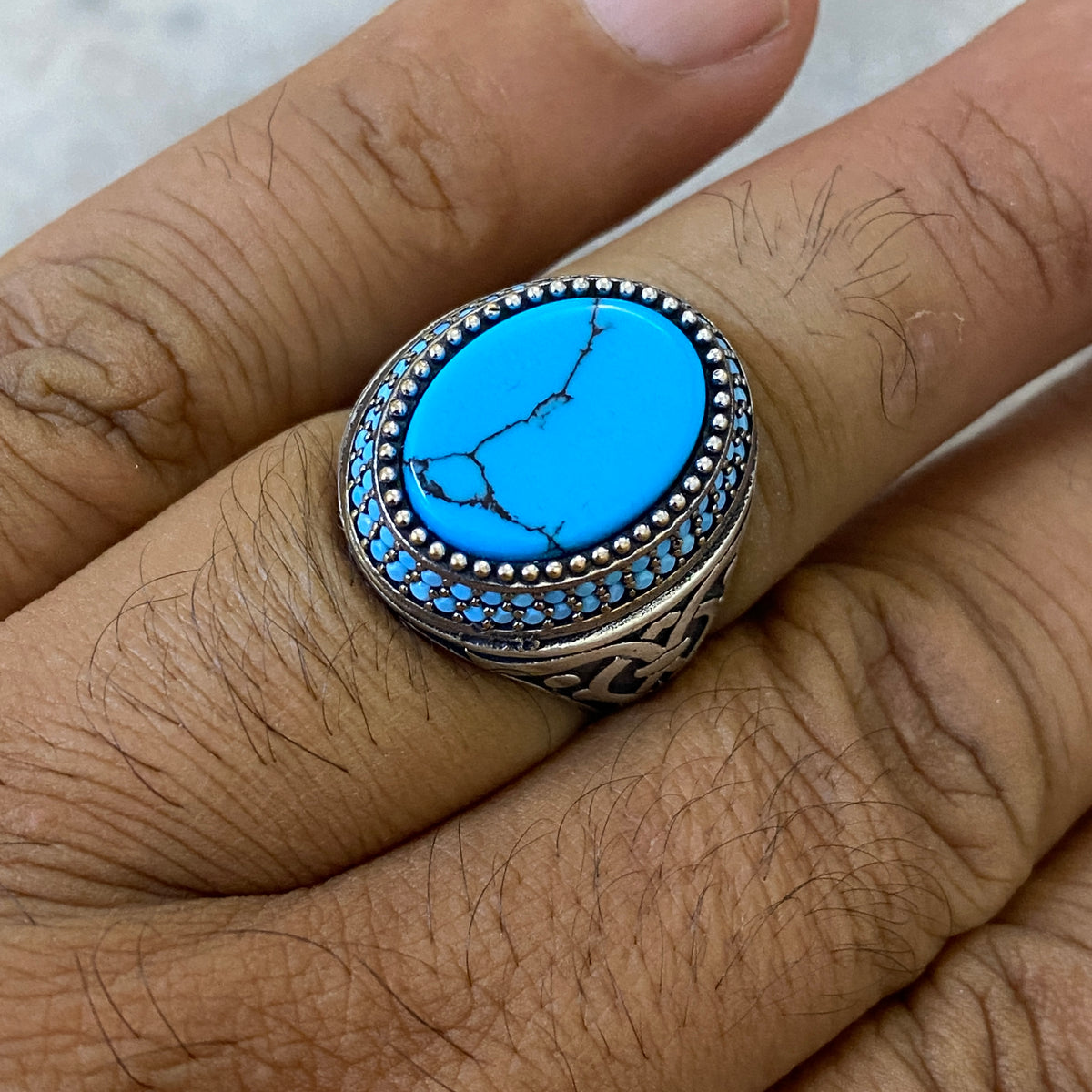 Men's Natural Turquoise Ring | Genuine 925 Sterling Silver Statement Ring | Handcrafted Men's Gemstone Jewelry - Size 11 US