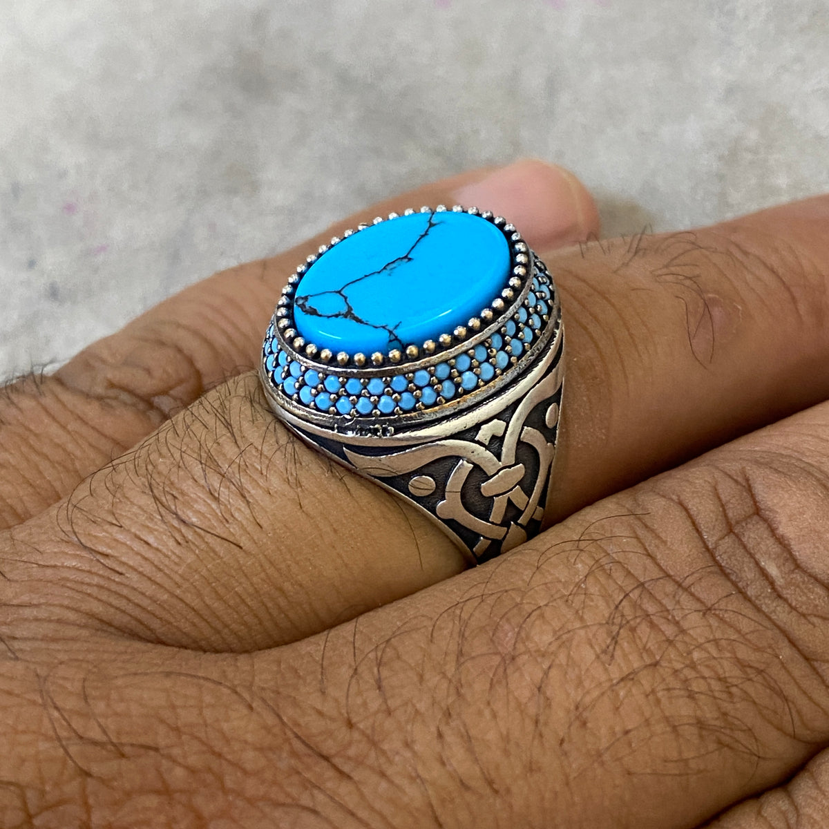 Men's Natural Turquoise Ring | Genuine 925 Sterling Silver Statement Ring | Handcrafted Men's Gemstone Jewelry - Size 11 US