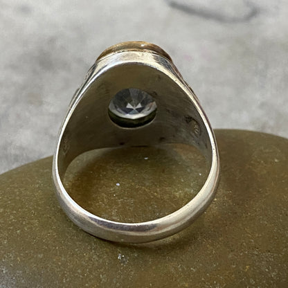 Men's Natural White Zircon Ring | Genuine 925 Sterling Silver Statement Ring | Handcrafted Men's Gemstone Jewelry - Size 13 US