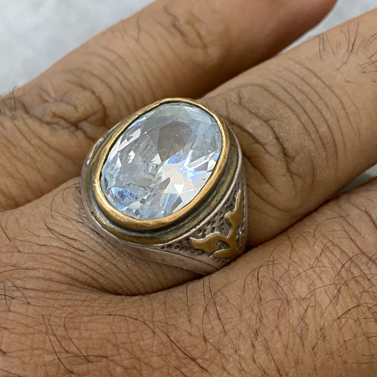 Men's Natural White Zircon Ring | Genuine 925 Sterling Silver Statement Ring | Handcrafted Men's Gemstone Jewelry - Size 13 US