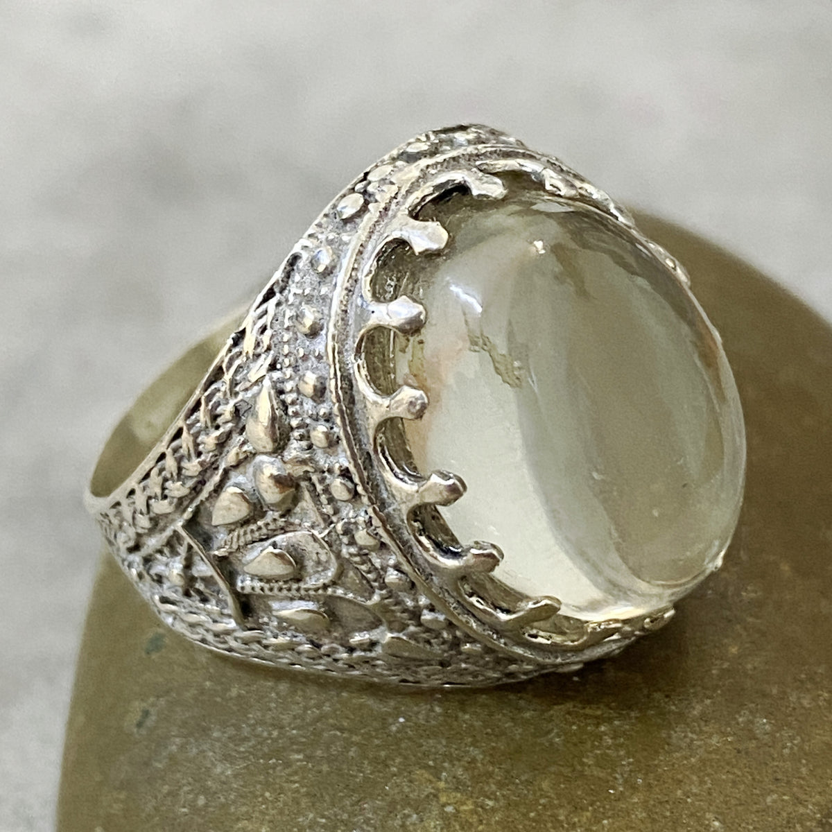 Men's Natural Dur Najaf Ring | Genuine 925 Sterling Silver Statement Ring | Handcrafted Men's Clear Quartz Gemstone Jewelry - Size 12 US