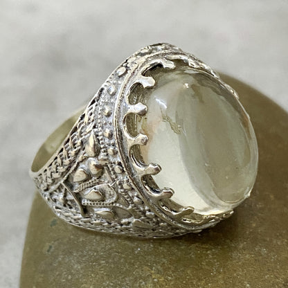 Men's Natural Dur Najaf Ring | Genuine 925 Sterling Silver Statement Ring | Handcrafted Men's Clear Quartz Gemstone Jewelry - Size 12 US