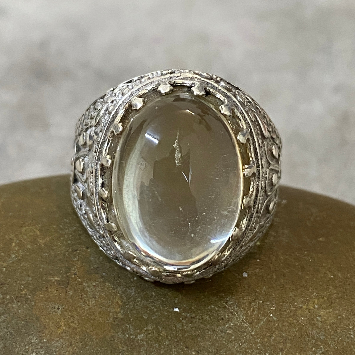 Men's Natural Dur Najaf Ring | Genuine 925 Sterling Silver Statement Ring | Handcrafted Men's Clear Quartz Gemstone Jewelry - Size 12 US