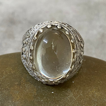 Men's Natural Dur Najaf Ring | Genuine 925 Sterling Silver Statement Ring | Handcrafted Men's Clear Quartz Gemstone Jewelry - Size 12 US
