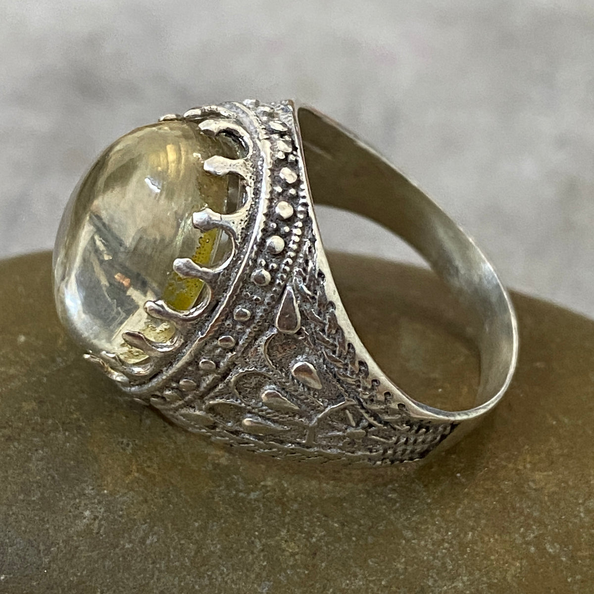 Men's Natural Dur Najaf Ring | Genuine 925 Sterling Silver Statement Ring | Handcrafted Men's Clear Quartz Gemstone Jewelry - Size 12 US