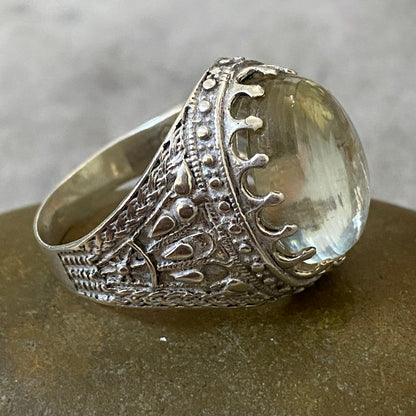 Men's Natural Dur Najaf Ring | Genuine 925 Sterling Silver Statement Ring | Handcrafted Men's Clear Quartz Gemstone Jewelry - Size 12 US