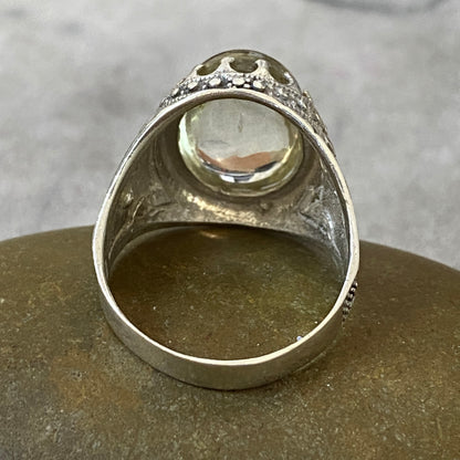 Men's Natural Dur Najaf Ring | Genuine 925 Sterling Silver Statement Ring | Handcrafted Men's Clear Quartz Gemstone Jewelry - Size 12 US