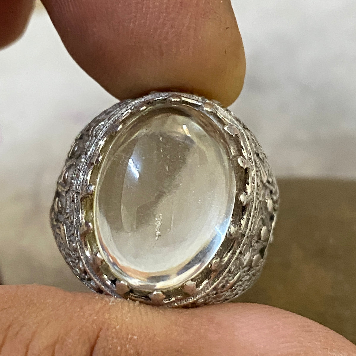 Men's Natural Dur Najaf Ring | Genuine 925 Sterling Silver Statement Ring | Handcrafted Men's Clear Quartz Gemstone Jewelry - Size 12 US