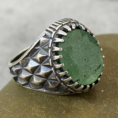 Men's Natural Green Emerald Ring | Genuine 925 Sterling Silver Statement Ring | Handcrafted Men's Luxury Gemstone Jewelry - Size 11.5 US