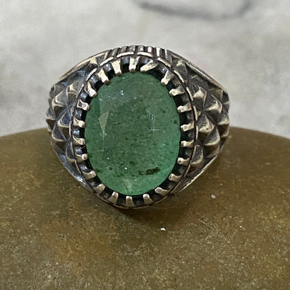Men's Natural Green Emerald Ring | Genuine 925 Sterling Silver Statement Ring | Handcrafted Men's Luxury Gemstone Jewelry - Size 11.5 US