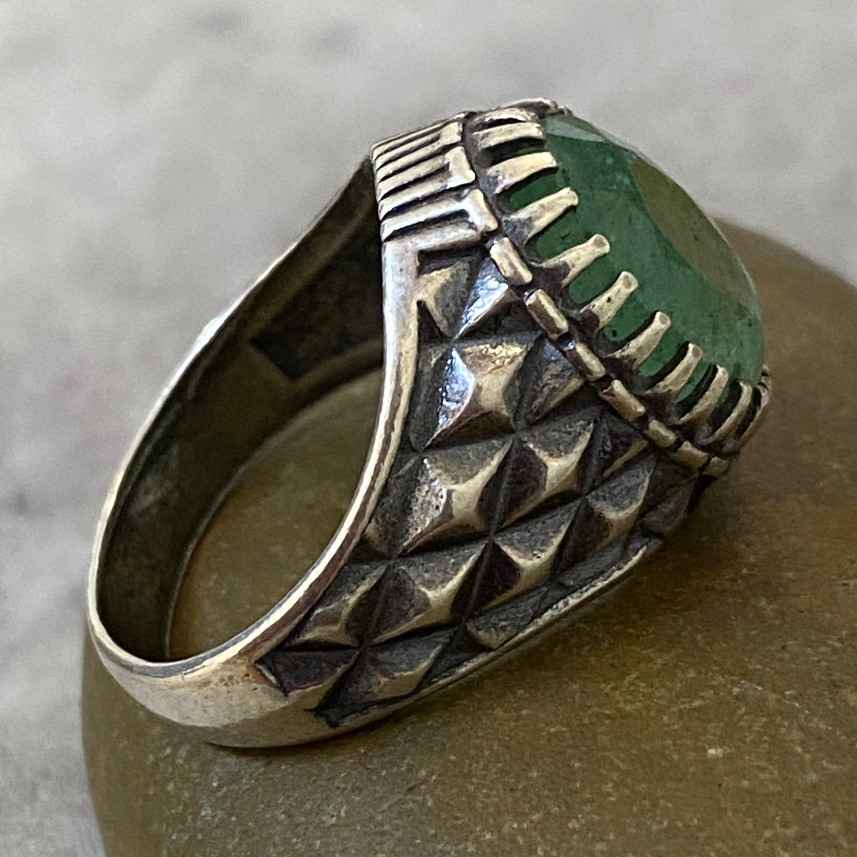 Men's Natural Green Emerald Ring | Genuine 925 Sterling Silver Statement Ring | Handcrafted Men's Luxury Gemstone Jewelry - Size 11.5 US