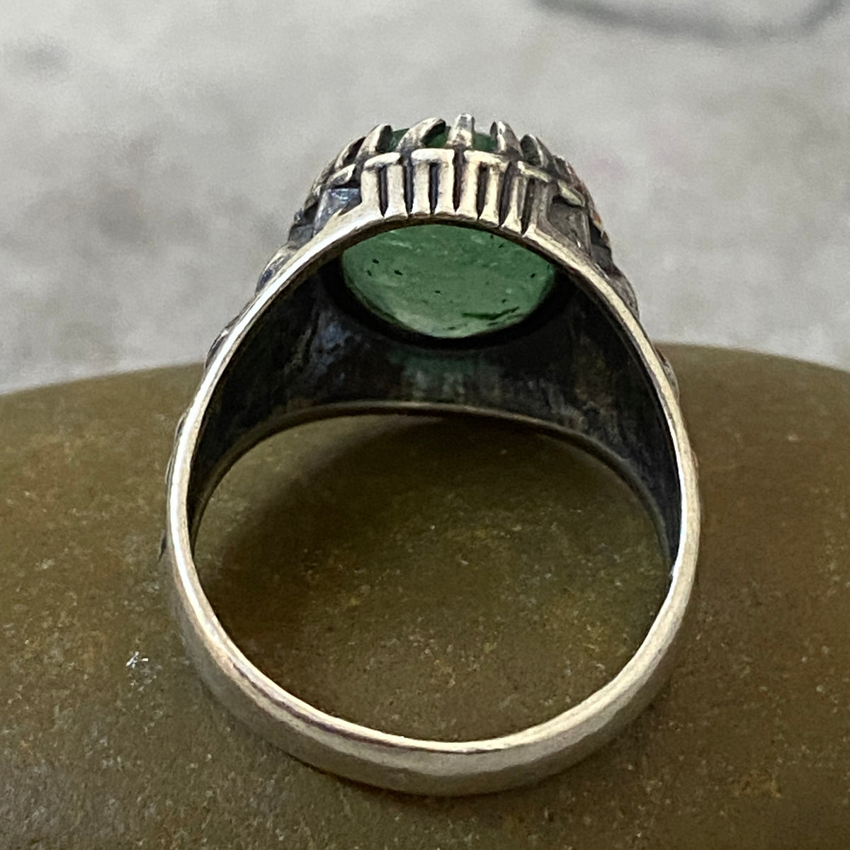 Men's Natural Green Emerald Ring | Genuine 925 Sterling Silver Statement Ring | Handcrafted Men's Luxury Gemstone Jewelry - Size 11.5 US