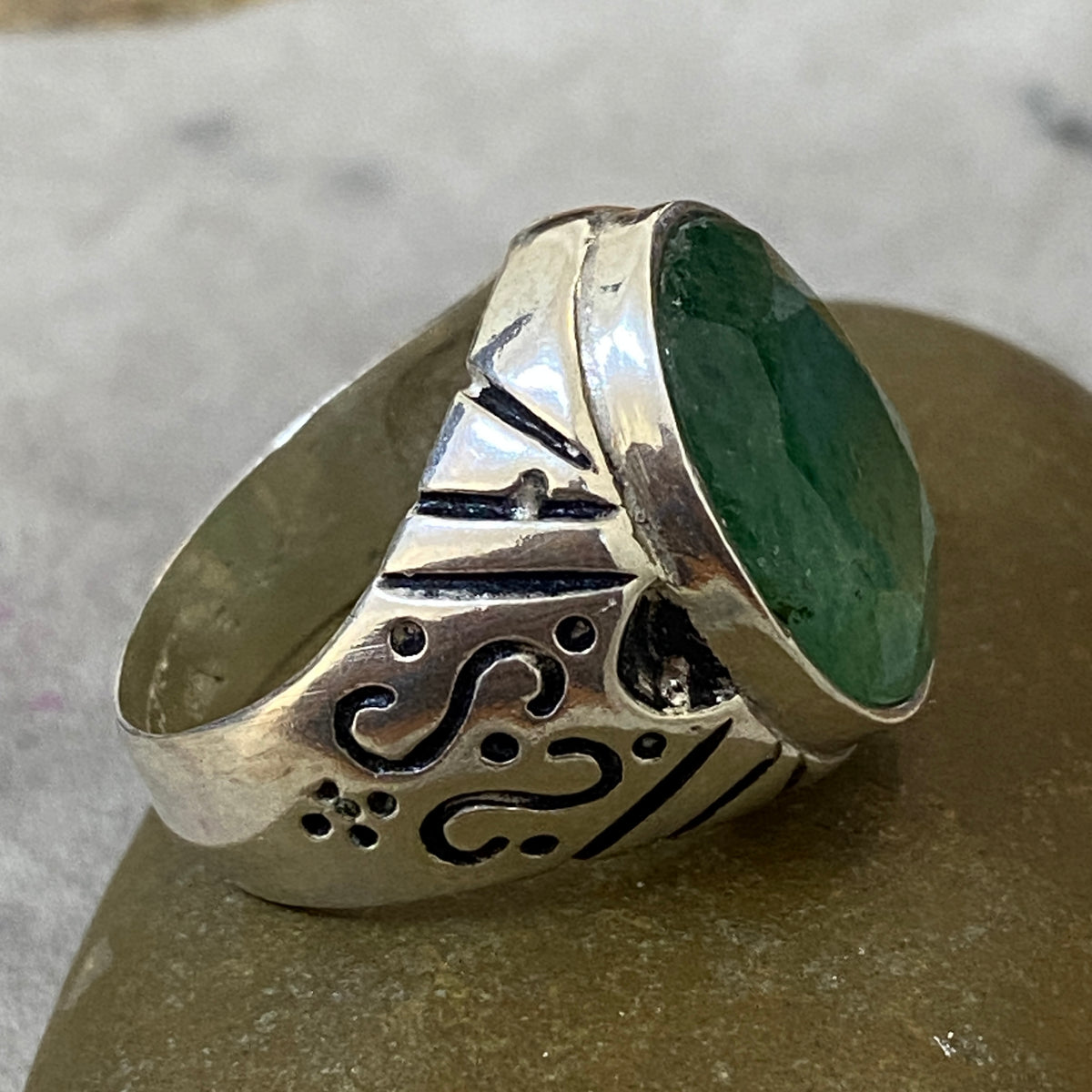 Men's Natural Green Emerald Ring | Genuine 925 Sterling Silver Statement Ring | Handcrafted Men's Luxury Gemstone Jewelry - Size 10 US