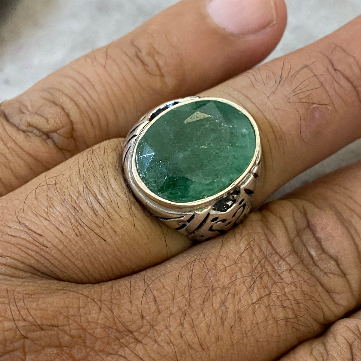 Men's Natural Green Emerald Ring | Genuine 925 Sterling Silver Statement Ring | Handcrafted Men's Luxury Gemstone Jewelry - Size 10 US