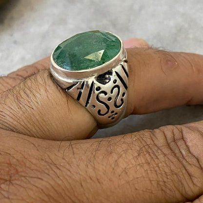 Men's Natural Green Emerald Ring | Genuine 925 Sterling Silver Statement Ring | Handcrafted Men's Luxury Gemstone Jewelry - Size 10 US