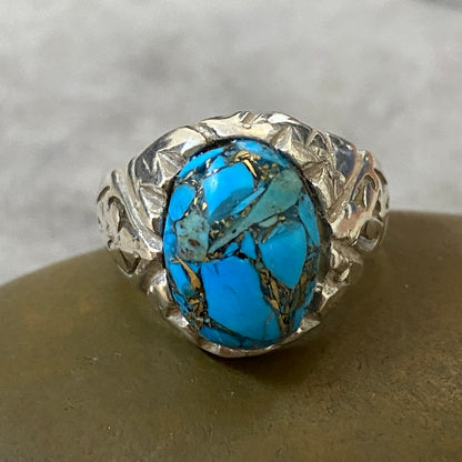 Men's Natural Turquoise Ring | Genuine 925 Sterling Silver Statement Ring | Handcrafted Men's Gemstone Jewelry - Size 9.5 US