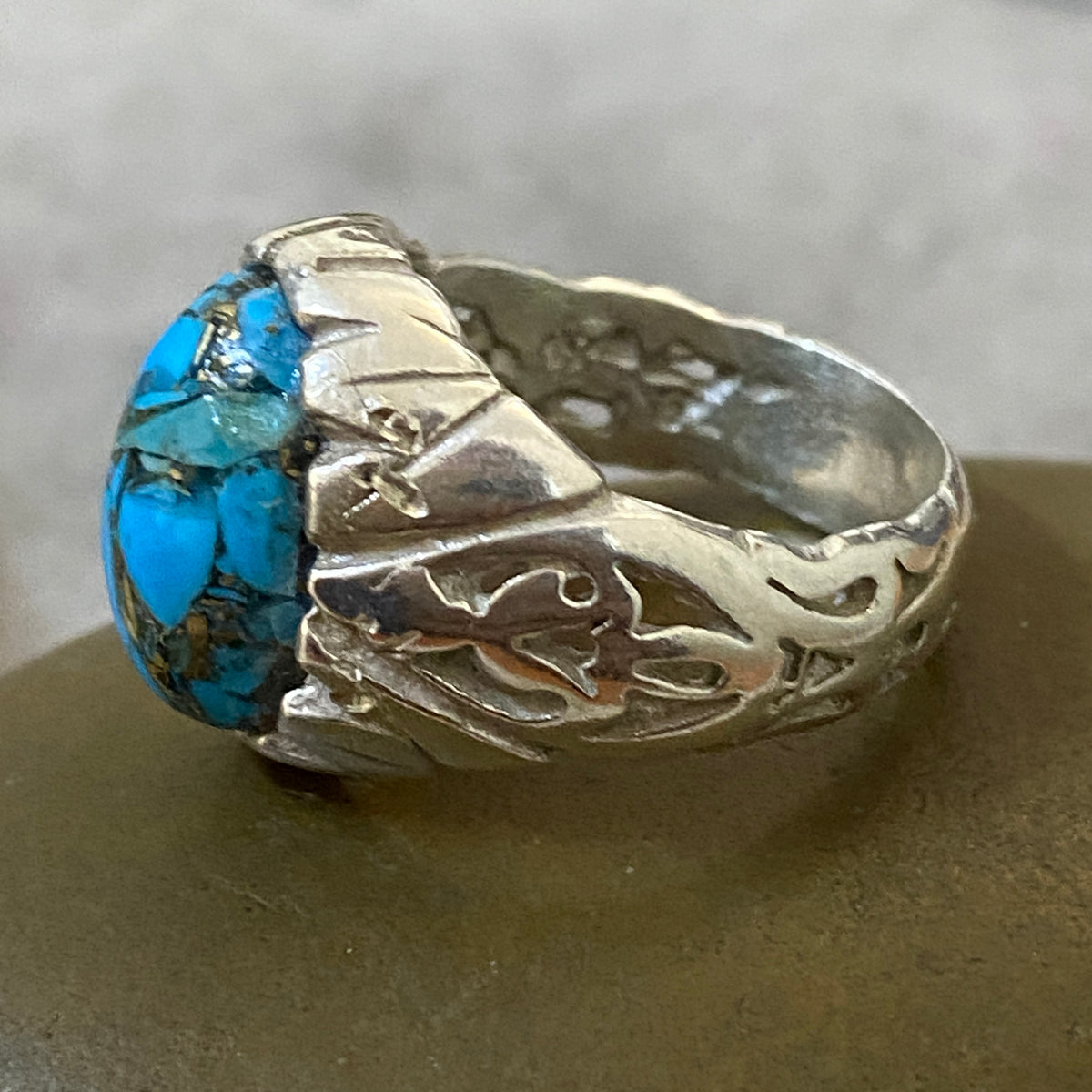 Men's Natural Turquoise Ring | Genuine 925 Sterling Silver Statement Ring | Handcrafted Men's Gemstone Jewelry - Size 9.5 US