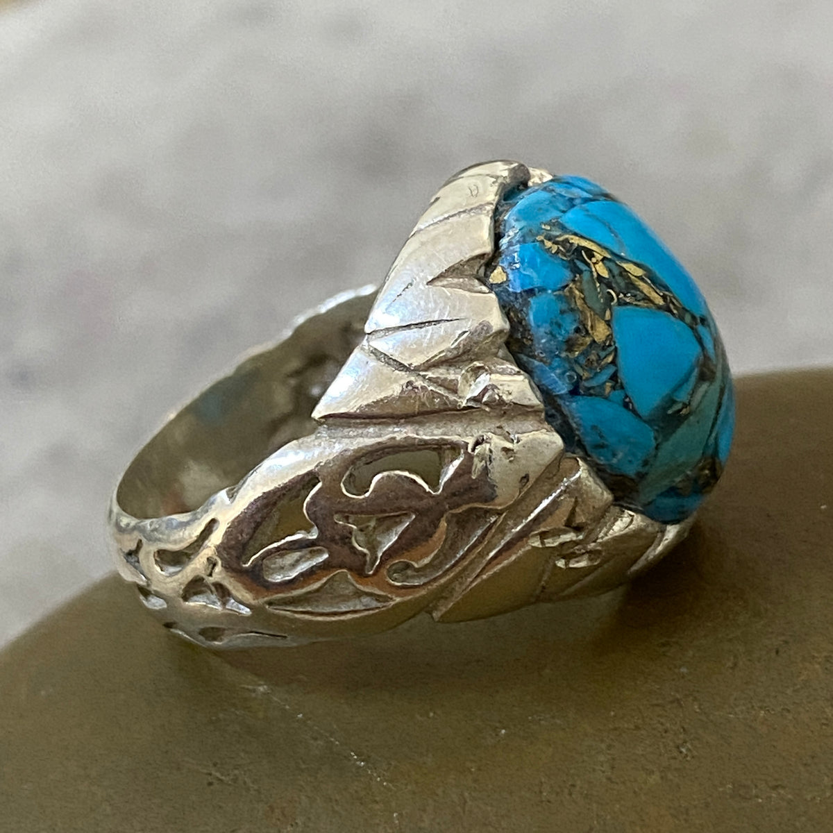 Men's Natural Turquoise Ring | Genuine 925 Sterling Silver Statement Ring | Handcrafted Men's Gemstone Jewelry - Size 9.5 US