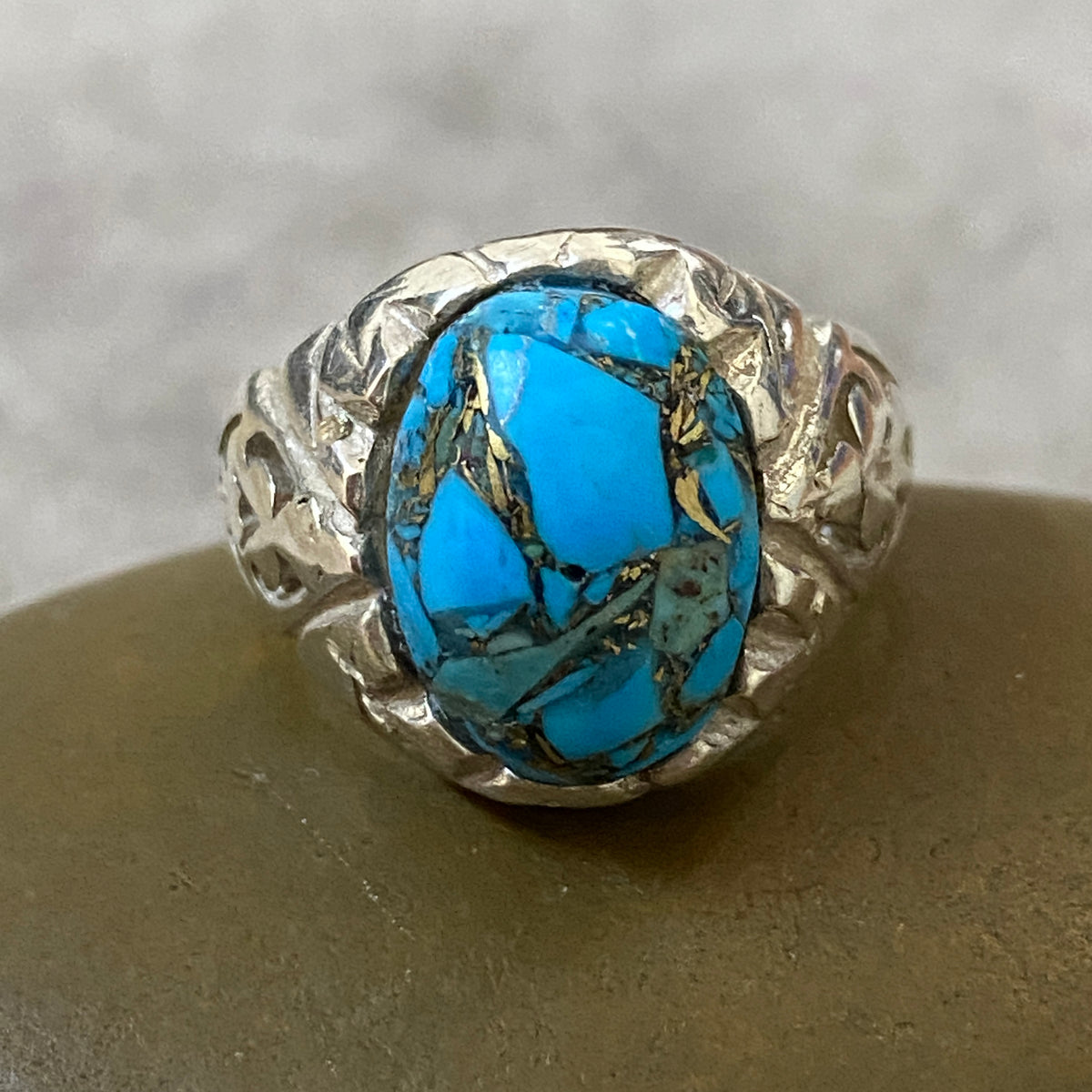 Men's Natural Turquoise Ring | Genuine 925 Sterling Silver Statement Ring | Handcrafted Men's Gemstone Jewelry - Size 9.5 US