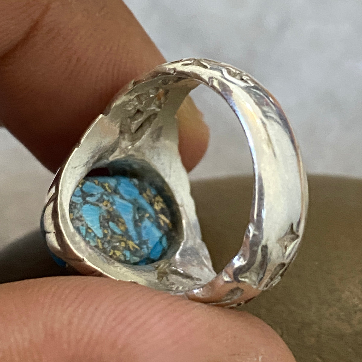 Men's Natural Turquoise Ring | Genuine 925 Sterling Silver Statement Ring | Handcrafted Men's Gemstone Jewelry - Size 9.5 US