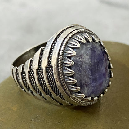 Men's Natural Blue Sapphire Ring | Genuine 925 Sterling Silver Statement Ring | Handcrafted Men's Luxury Gemstone Jewelry - Size 11.5 US