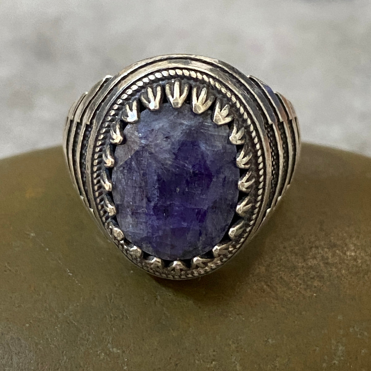 Men's Natural Blue Sapphire Ring | Genuine 925 Sterling Silver Statement Ring | Handcrafted Men's Luxury Gemstone Jewelry - Size 11.5 US