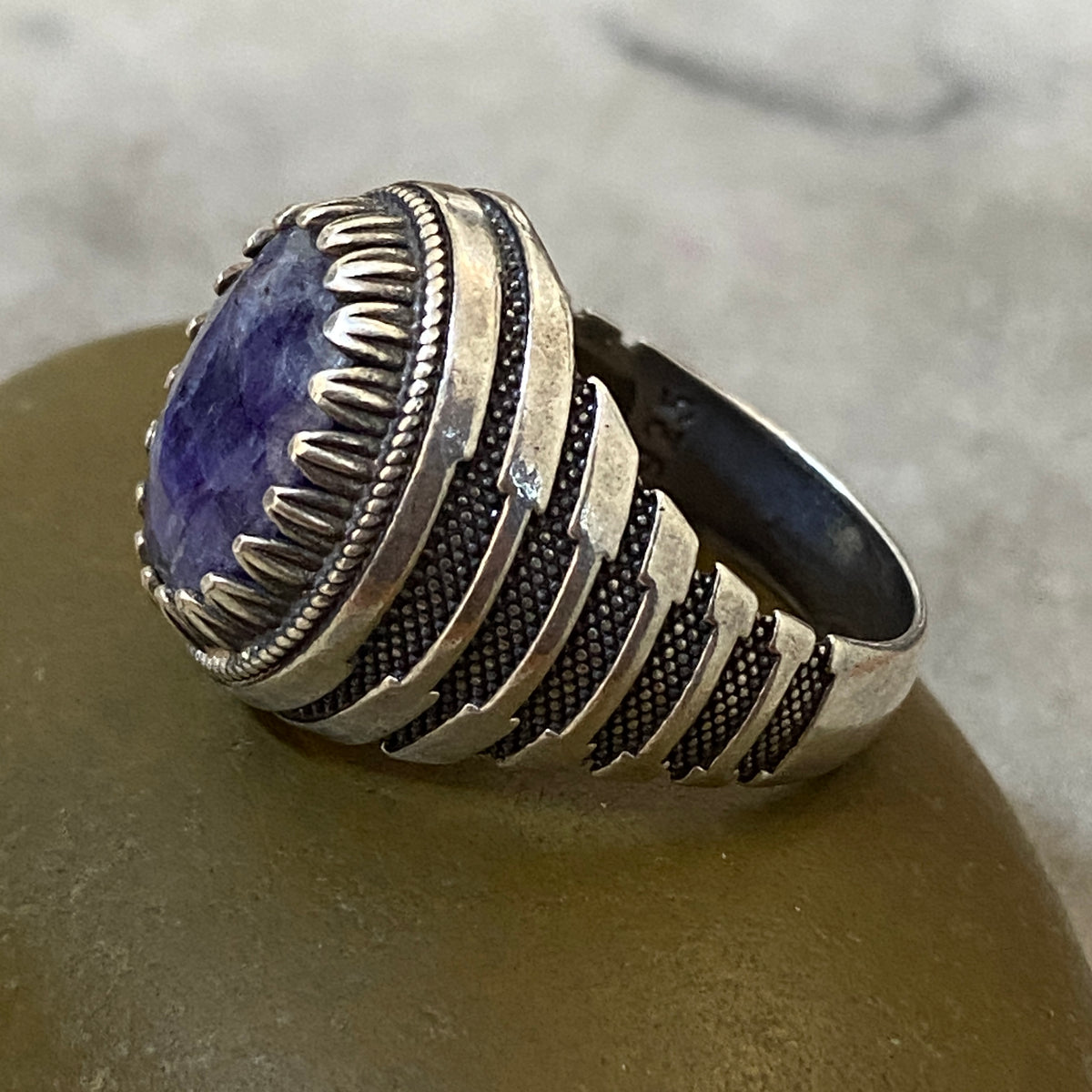 Men's Natural Blue Sapphire Ring | Genuine 925 Sterling Silver Statement Ring | Handcrafted Men's Luxury Gemstone Jewelry - Size 11.5 US