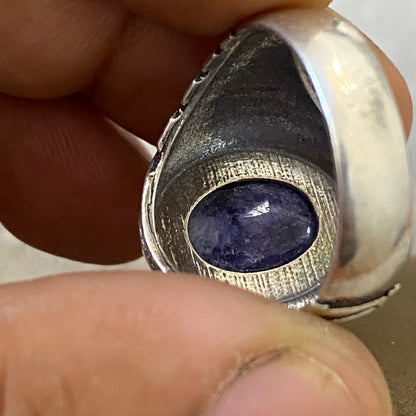 Men's Natural Blue Sapphire Ring | Genuine 925 Sterling Silver Statement Ring | Handcrafted Men's Luxury Gemstone Jewelry - Size 11.5 US