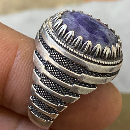 Men's Natural Blue Sapphire Ring | Genuine 925 Sterling Silver Statement Ring | Handcrafted Men's Luxury Gemstone Jewelry - Size 11.5 US