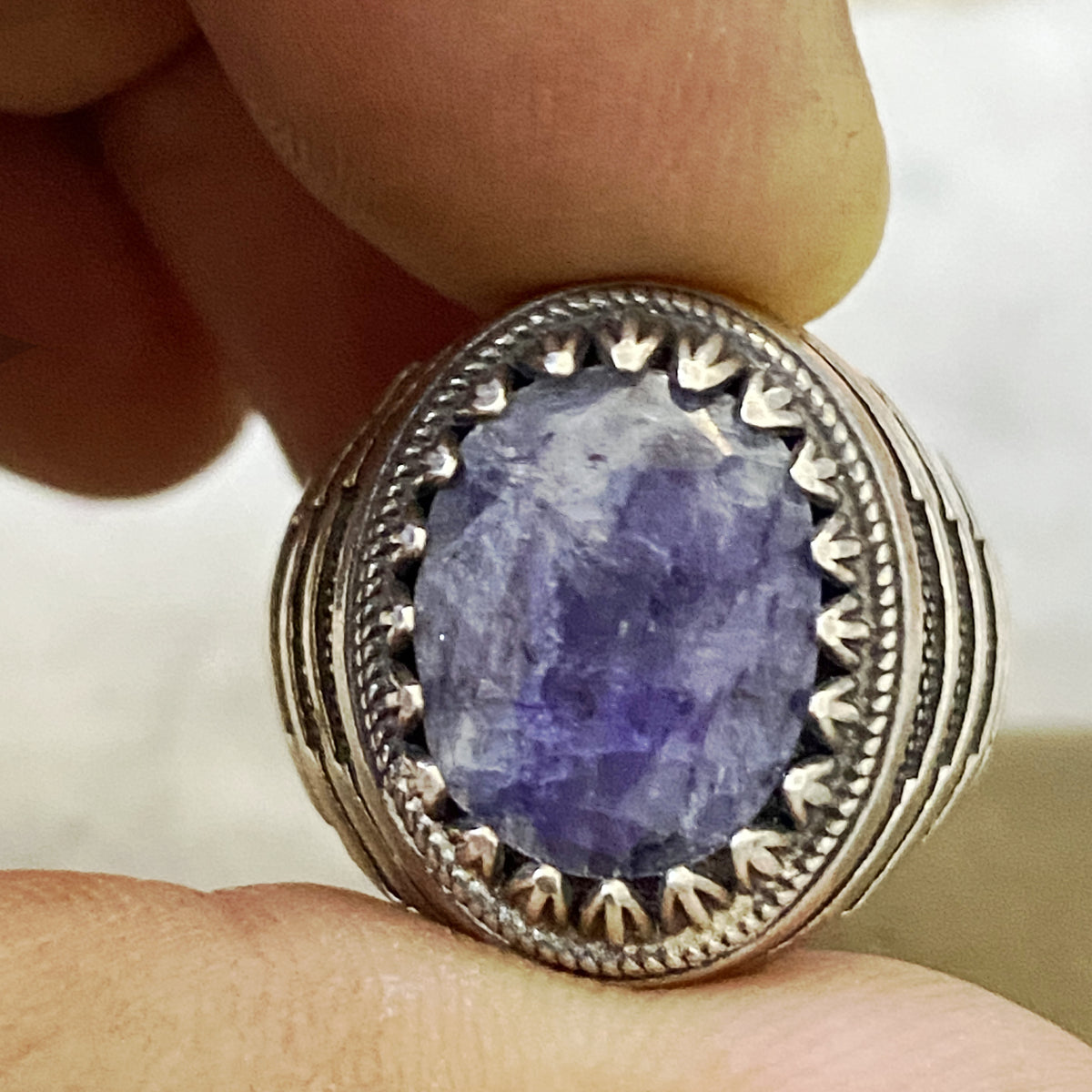 Men's Natural Blue Sapphire Ring | Genuine 925 Sterling Silver Statement Ring | Handcrafted Men's Luxury Gemstone Jewelry - Size 11.5 US