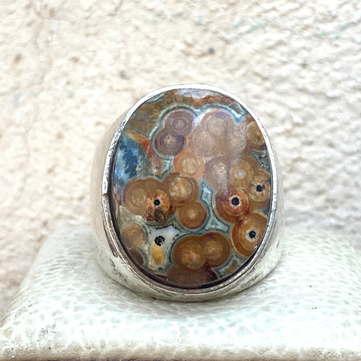 925 Sterling silver mens ring yemen natural agate aqeeq عقيق داودي jewelry