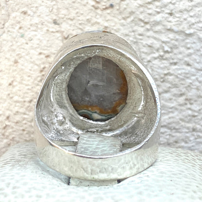 925 Sterling silver mens ring yemen natural agate aqeeq عقيق داودي jewelry