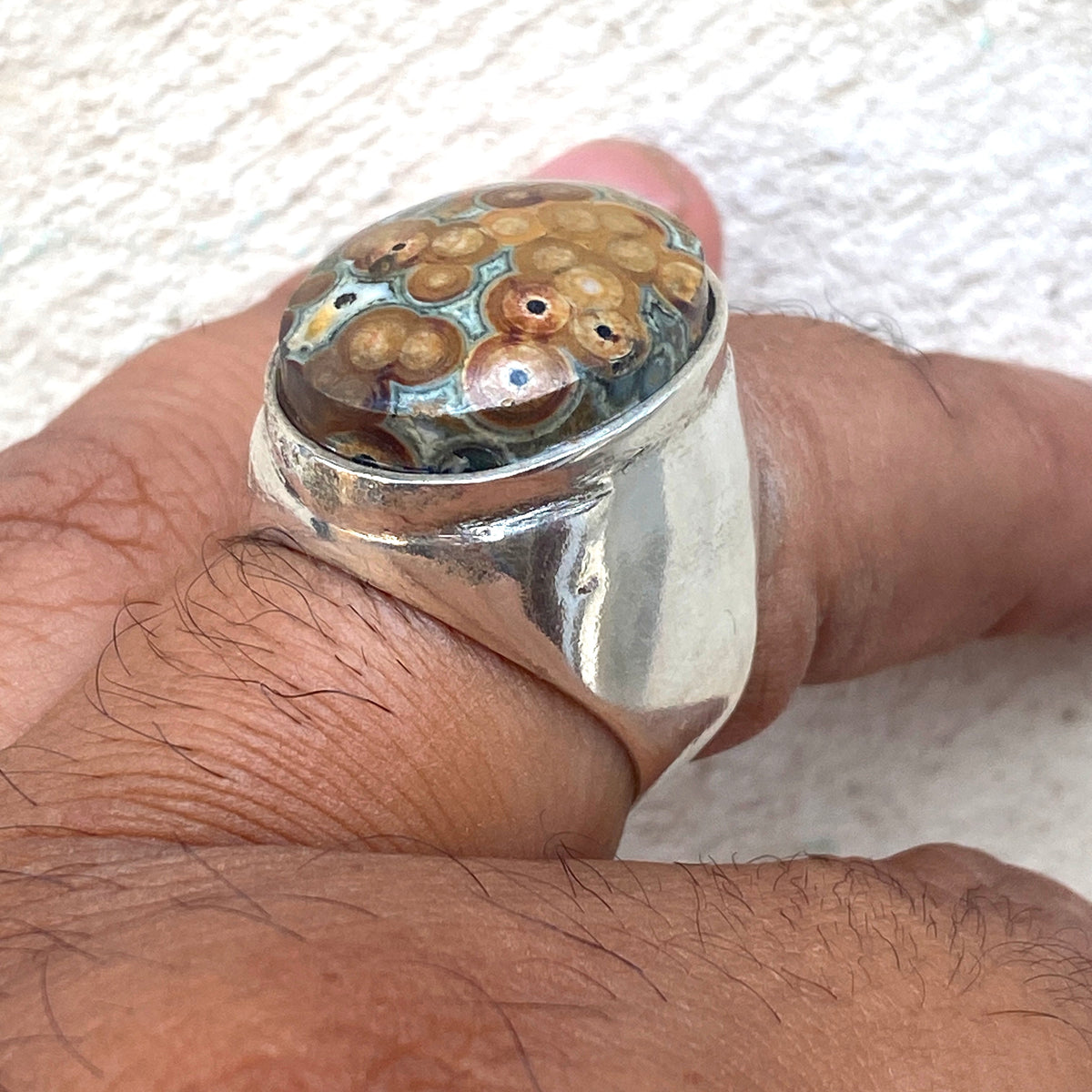 925 Sterling silver mens ring yemen natural agate aqeeq عقيق داودي jewelry